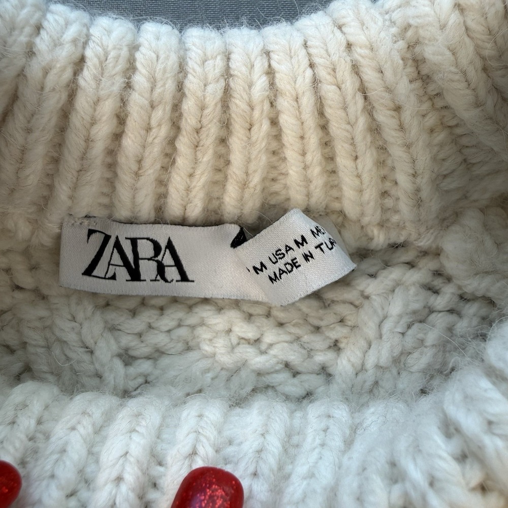ZARA Sweater Cable Knit With Rhinestones Crew Neck Medium - Picture 8 of 10